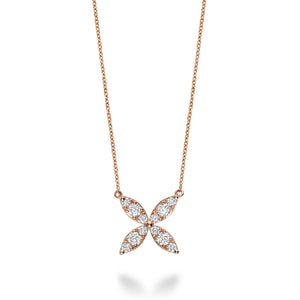 Hemsleys Collection 14K Marquise Shape Round Diamond Petal Necklace