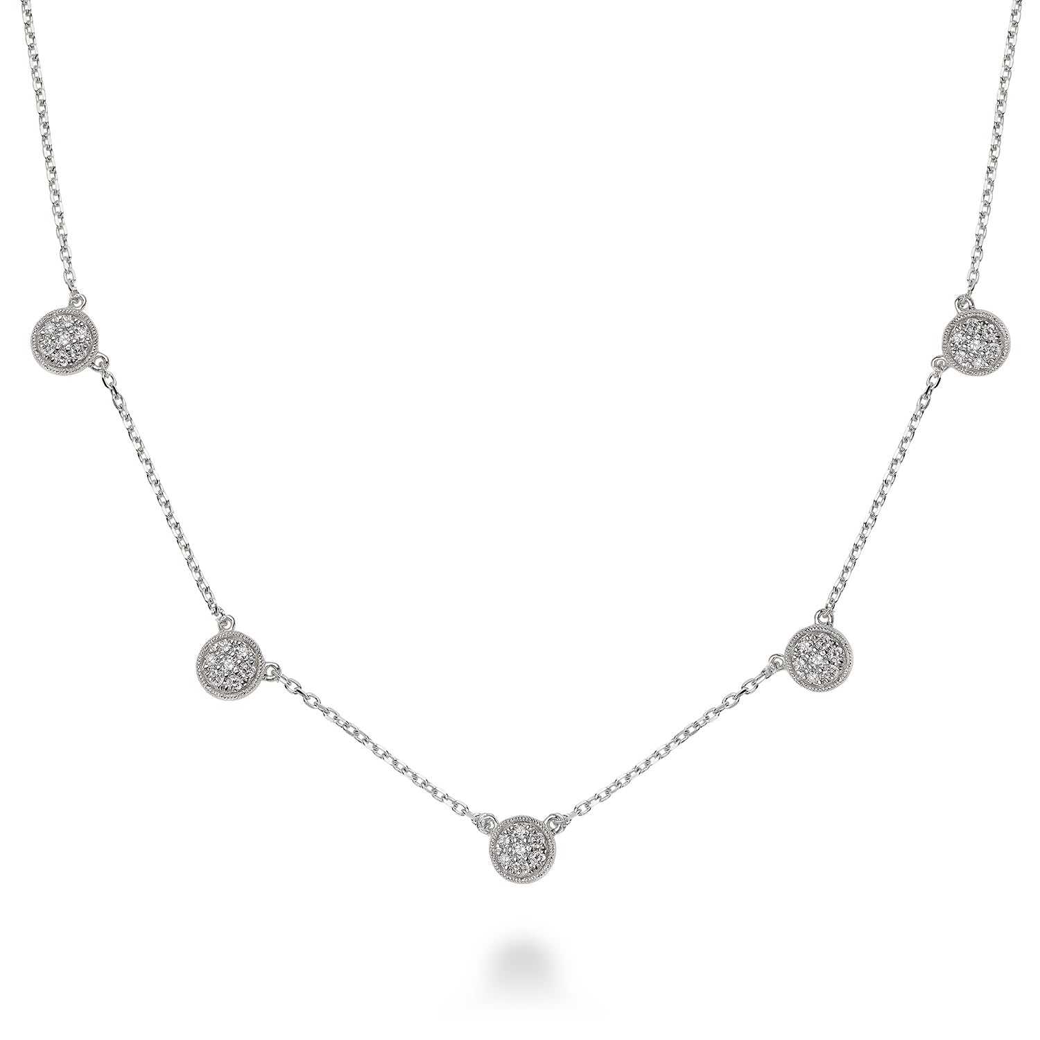 Hemsleys Collection 14K Round Disc Pavé 5 Station Diamond Necklace
