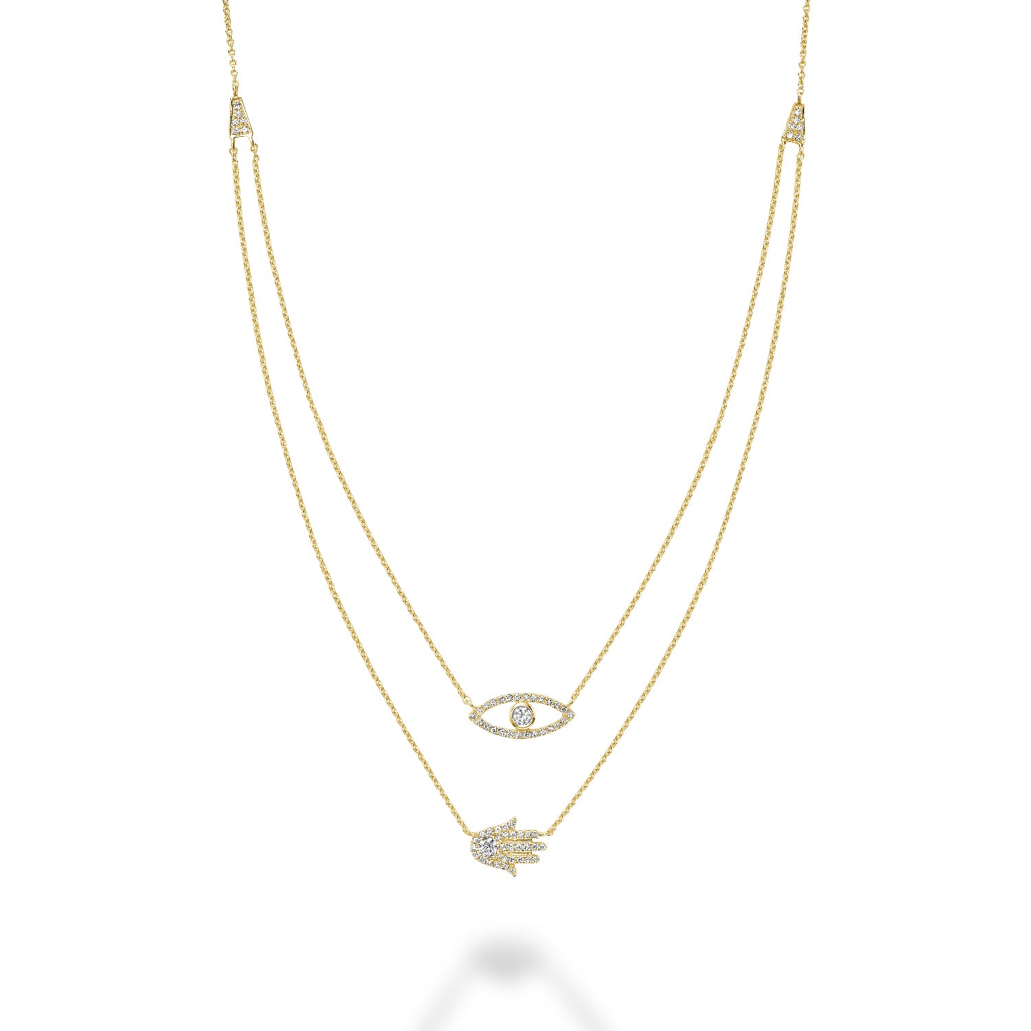 Collier double Hamsa & Evil Eye en diamants 14K de la collection Hemsleys