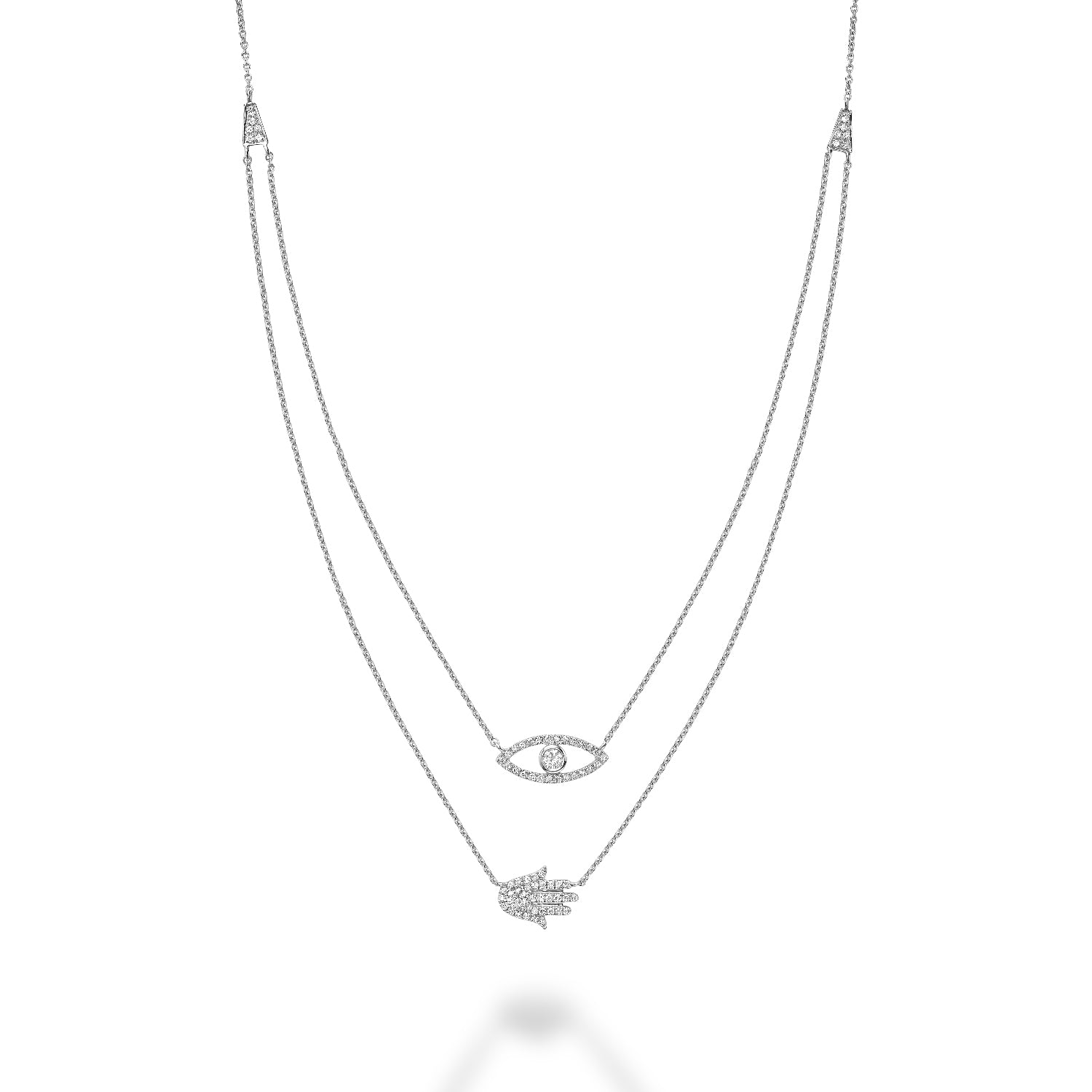 Hemsleys Collection 14K Diamond Hamsa & Evil Eye Double Necklace
