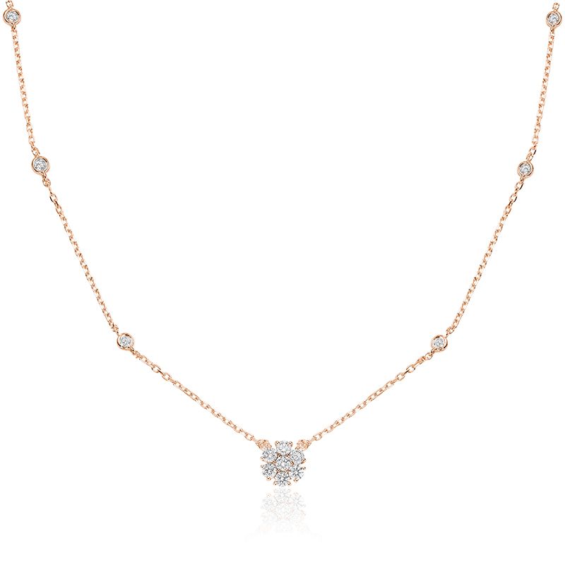 Hemsleys Collection 14K Flower Illusion Set Round Diamond Necklace