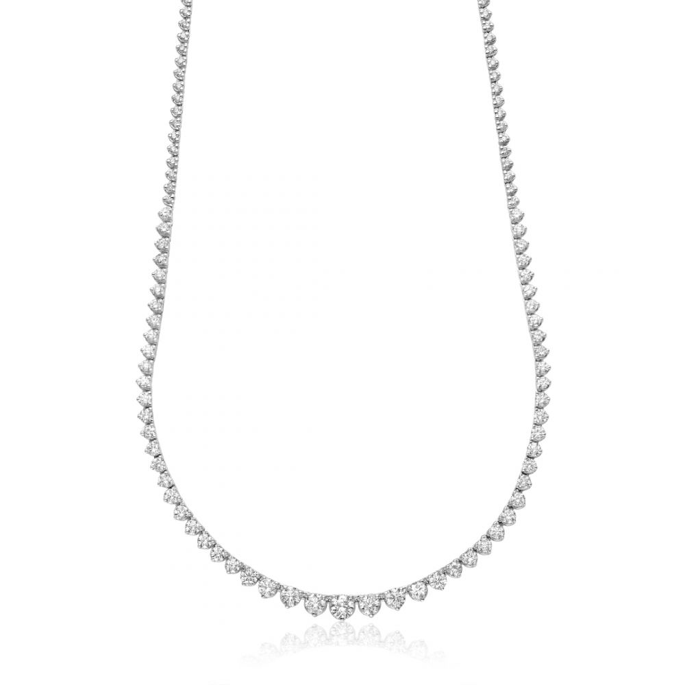 Hemsleys Collection 14K Round Diamond 3-Prong Graduated Tennis Necklace