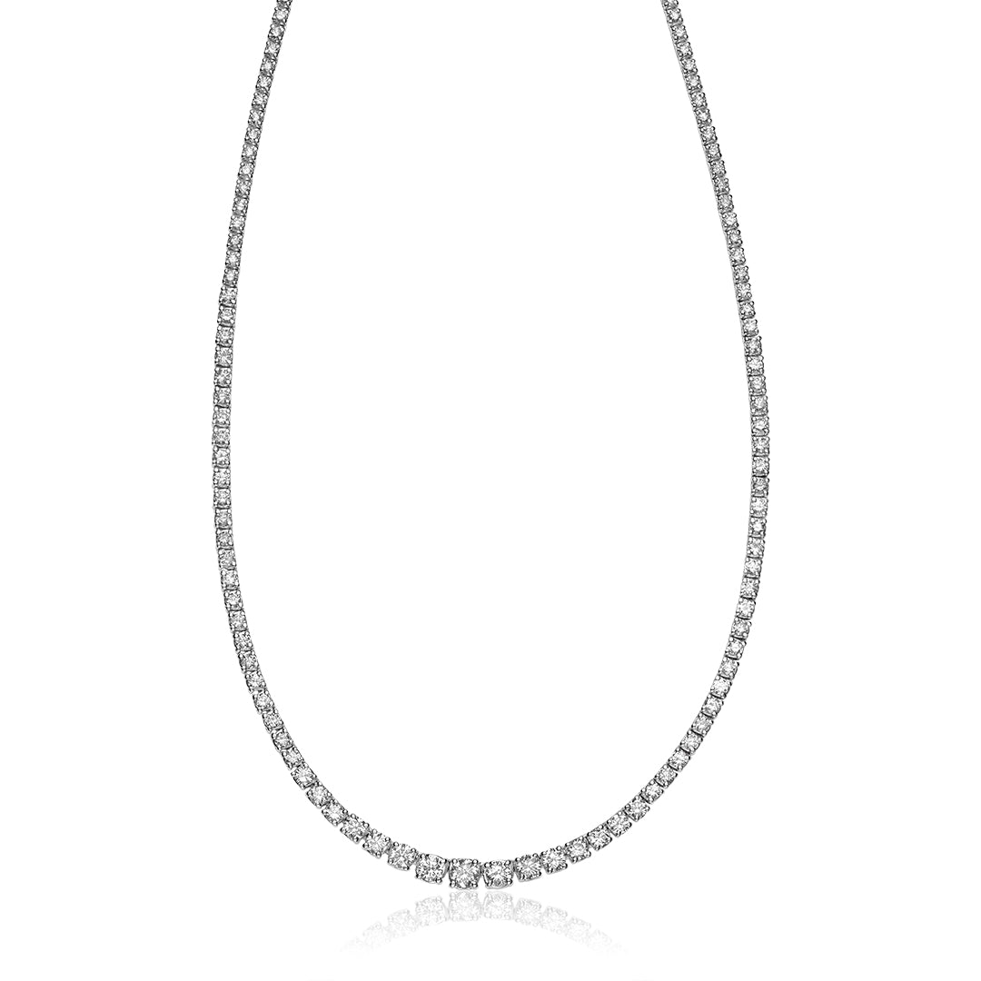 Hemsleys Collection 14K Round Diamond 4-Prong Graduated Tennis Necklace