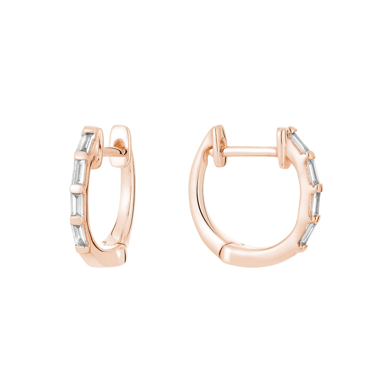 Hemsleys Collection 14K Baguette Diamond Mini Huggy Hoop Earrings