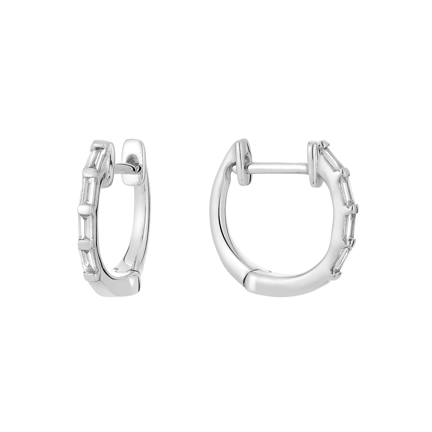 Hemsleys Collection 14K Baguette Diamond Mini Huggy Hoop Earrings