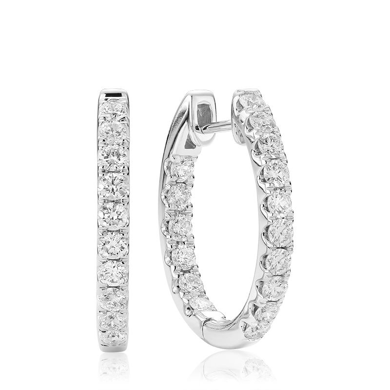 Hemsleys Collection 14k Round Diamond Oval Shape Inside/Out Huggy Hoop Earrings