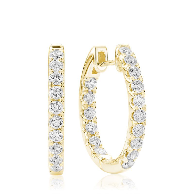 Hemsleys Collection 14k Round Diamond Oval Shape Inside/Out Huggy Hoop Earrings