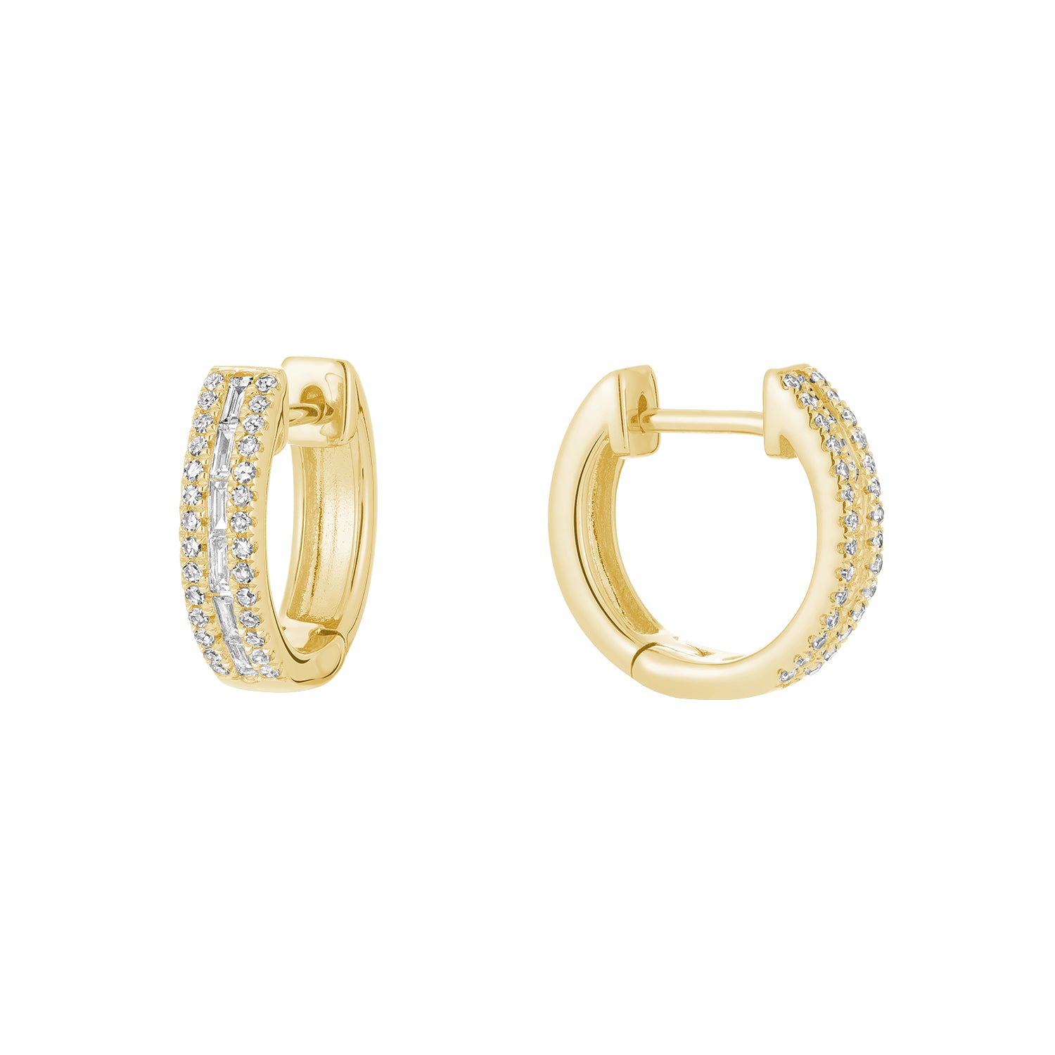 Collection Hemsleys Boucles d'oreilles 14K pour baguettes et mini cercles en diamant rond