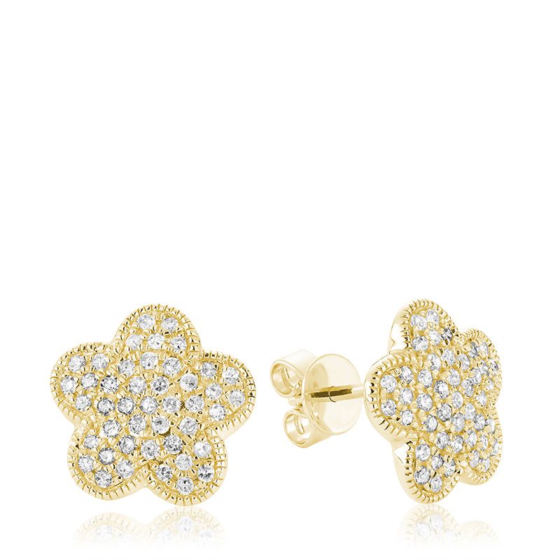 Boucles d'oreilles en pavé de fleurs en diamant 14K de la collection Hemsleys