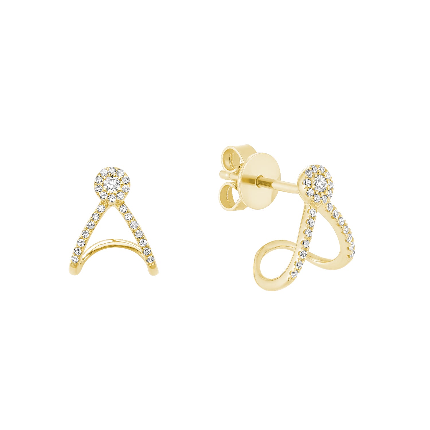Collection Hemsleys Boucles d'oreilles en diamant 14K à double enroulement avec mini cerceau Huggy