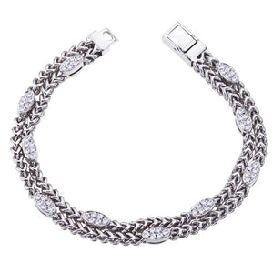 Hemsleys Collection 14K Diamond Ten Station Oval Shape & Double Chain Link Bracelet