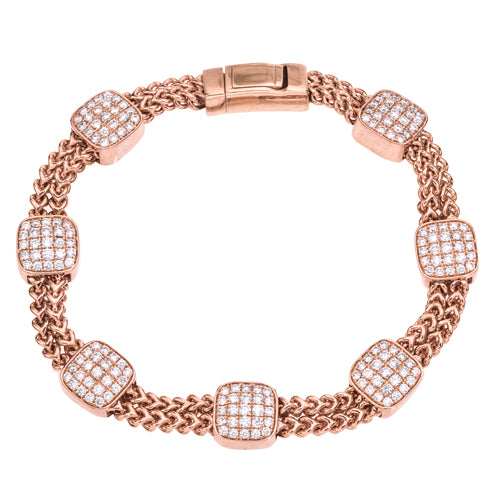 Collection Hemsleys 14K Diamant à sept stations en forme de coussin et bracelet à double maillon de chaîne