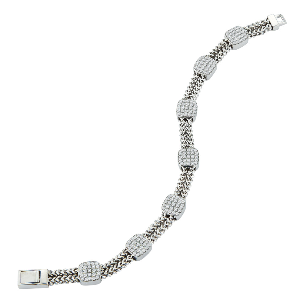Hemsleys Collection 14K Diamond Seven Station Cushion Shape & Double Chain Link Bracelet