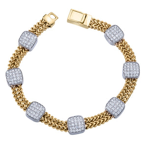 Hemsleys Collection 14K Diamond Seven Station Cushion Shape & Double Chain Link Bracelet