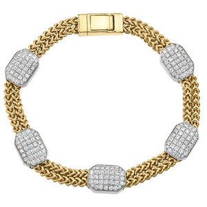 Hemsleys Collection 14K Diamond Five Station Rectangular Shape & Double Chain Link Bracelet