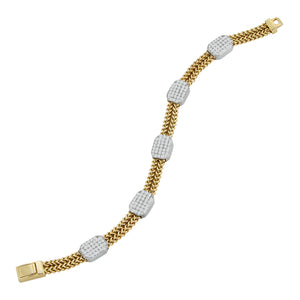 Hemsleys Collection 14K Diamond Five Station Rectangular Shape & Double Chain Link Bracelet