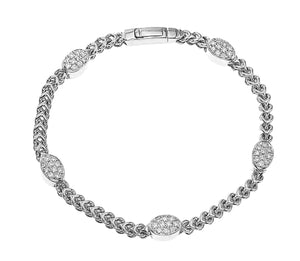 Hemsleys Collection 14K Diamond Five Oval Station & Chain Link Bracelet White Gold