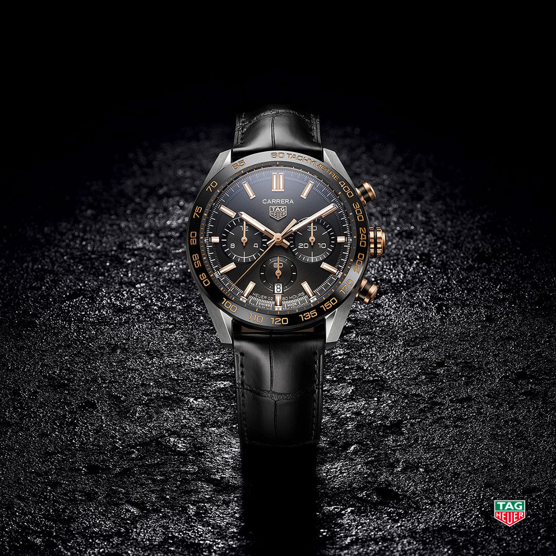 TAG Heuer Carrera Heuer 02 Chronographe automatique (Cadran noir / 44mm / Accents en or rose)