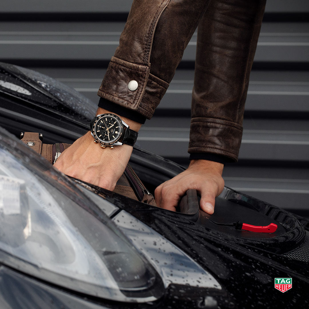 TAG Heuer Carrera Heuer 02 Chronographe automatique (Cadran noir / 44mm / Accents en or rose)