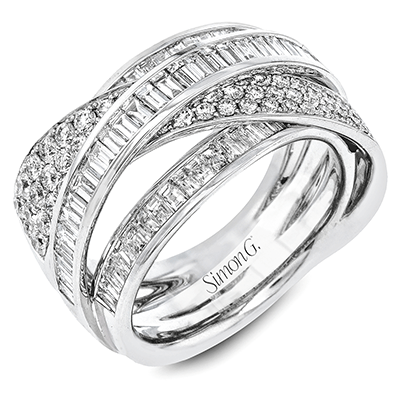 Simon G 18K White Gold Hi-Lo Baguette & Round Fancy Diamond Ring
