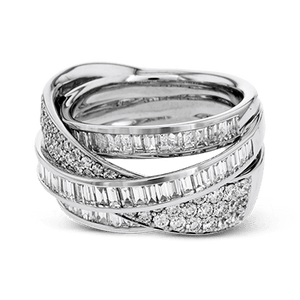 Simon G 18K White Gold Hi-Lo Baguette & Round Fancy Diamond Ring
