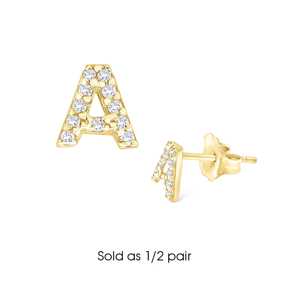 Hemsleys Collection 14K Diamant Mini Block Letter Initial Stud Earring