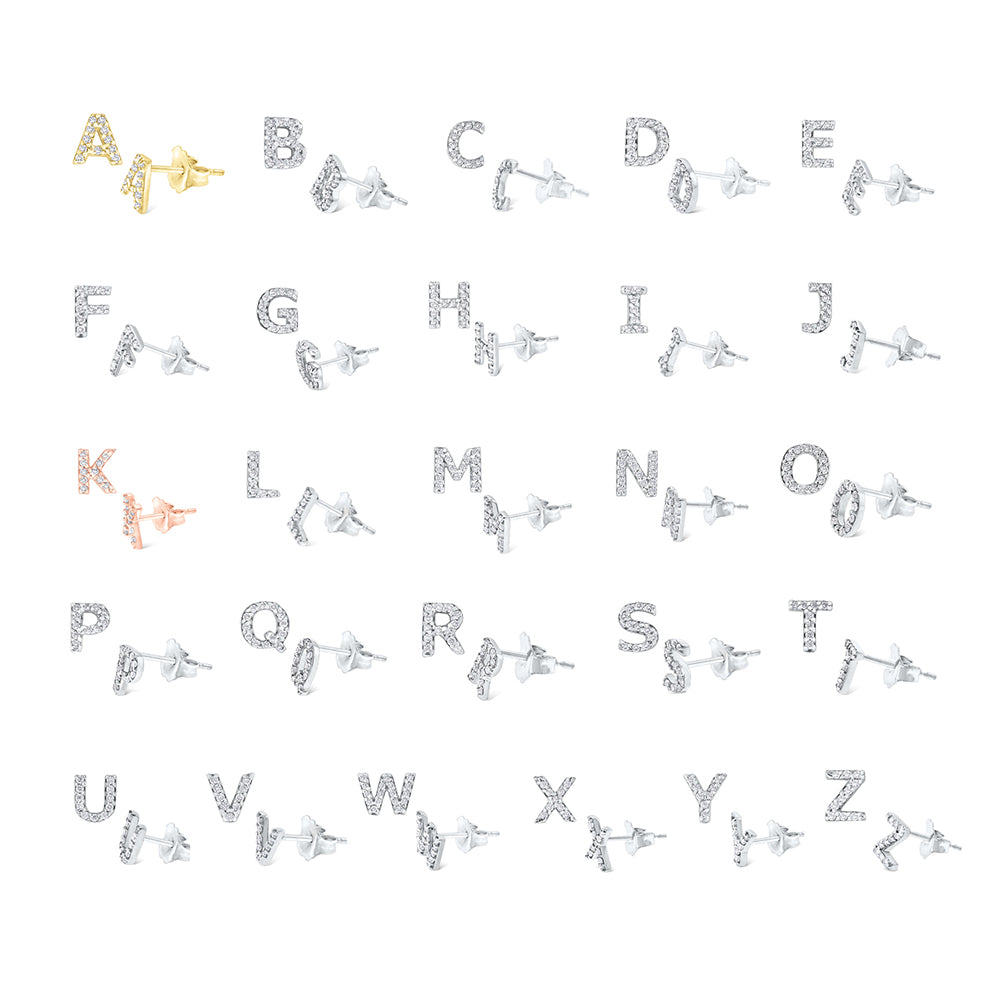 Hemsleys Collection 14K Diamant Mini Block Letter Initial Stud Earring