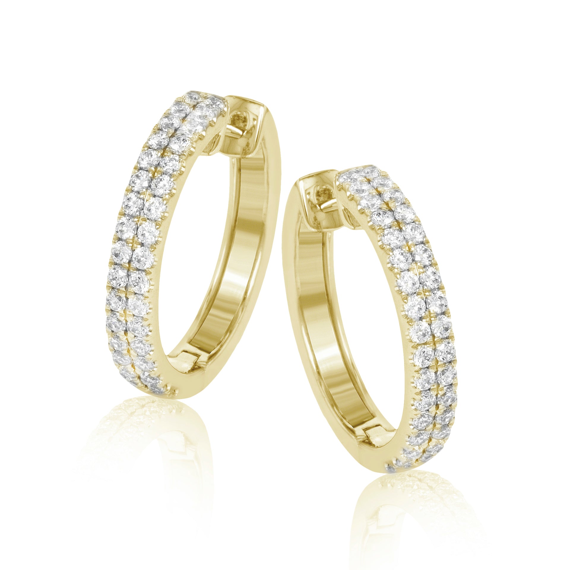 Simon G 18K - Large double rangée de diamants - Boucles d'oreilles cerceau