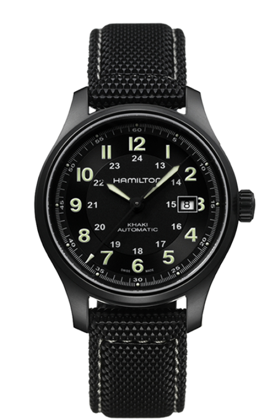 Khaki field black dial top black pvd men's watch