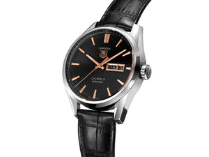 TAG Heuer Carrera Day-Date Automatic (Black & Rose Gold Dial / 41mm / Black Leather)