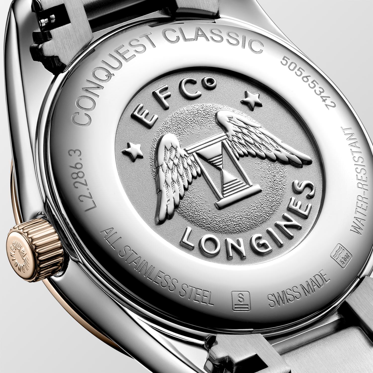 Longines Conquest Classic Quartz (White MOP Dial / 29mm / Two-Tone Rose)