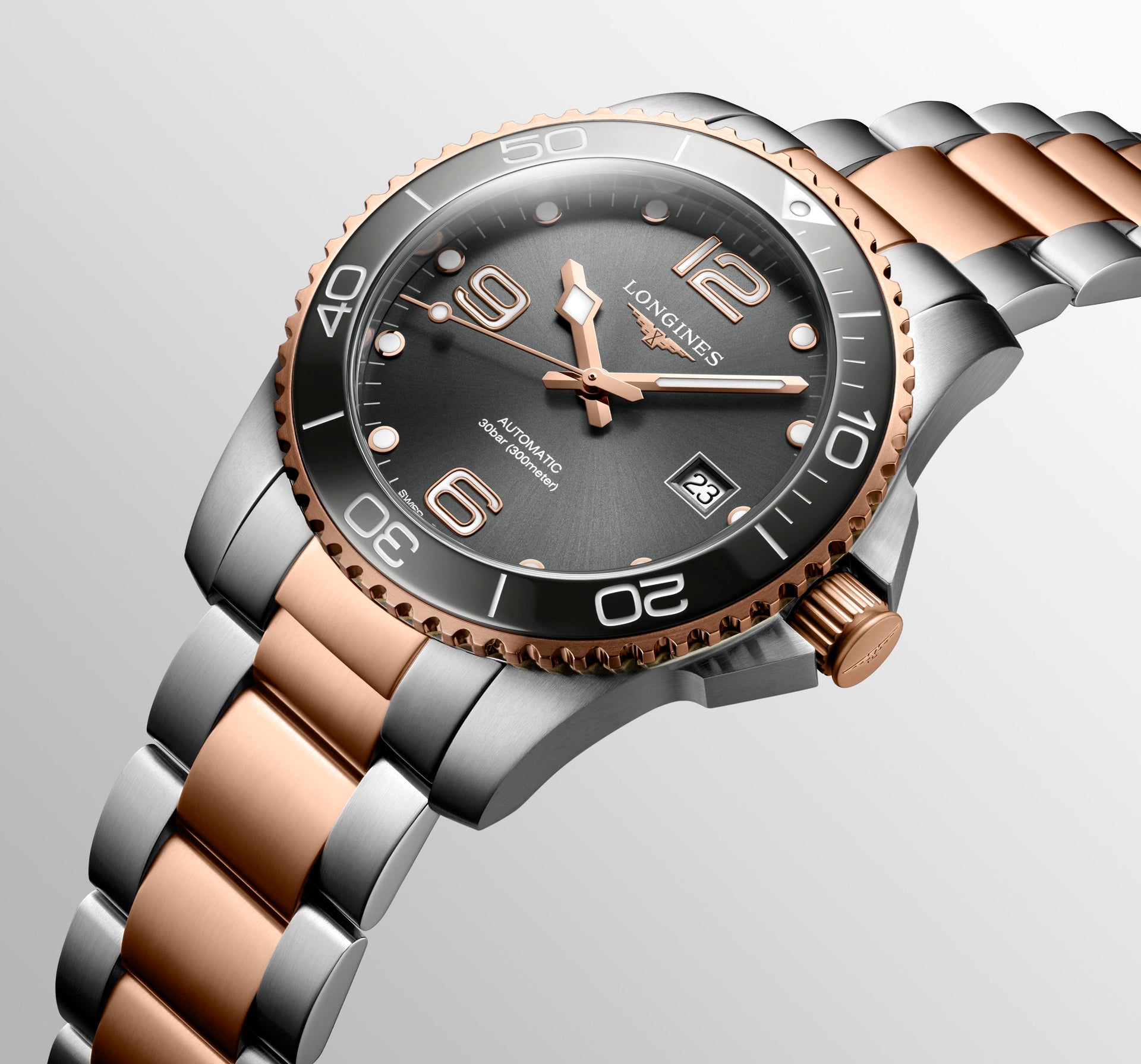 Longines HydroConquest Automatic (Cadran gris / 41mm / Rose bicolore)