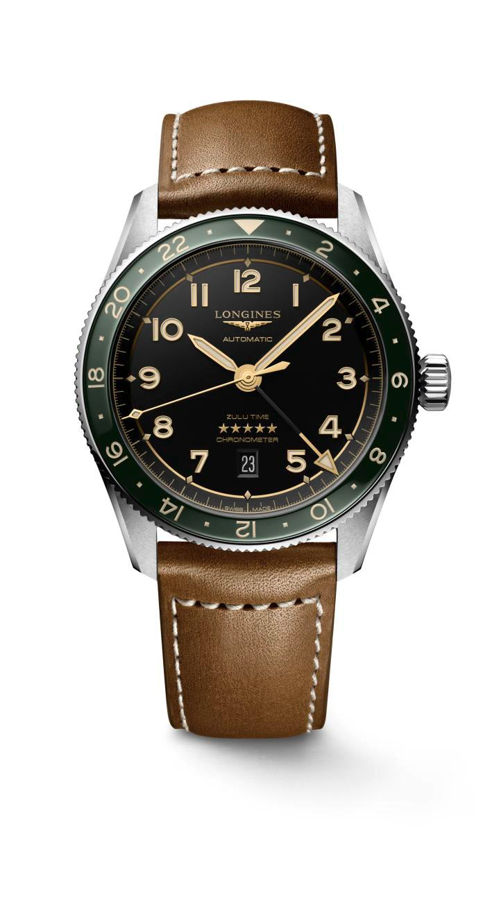 Longines Spirit Zulu Time Automatic (Black Dial / 42mm / Green Bezel)