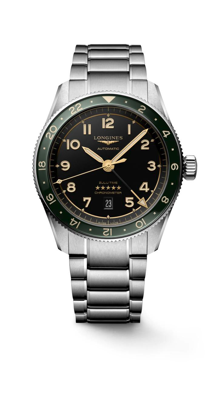 Longines Spirit Zulu Time Automatic (Black Dial / 42mm / Green Bezel)