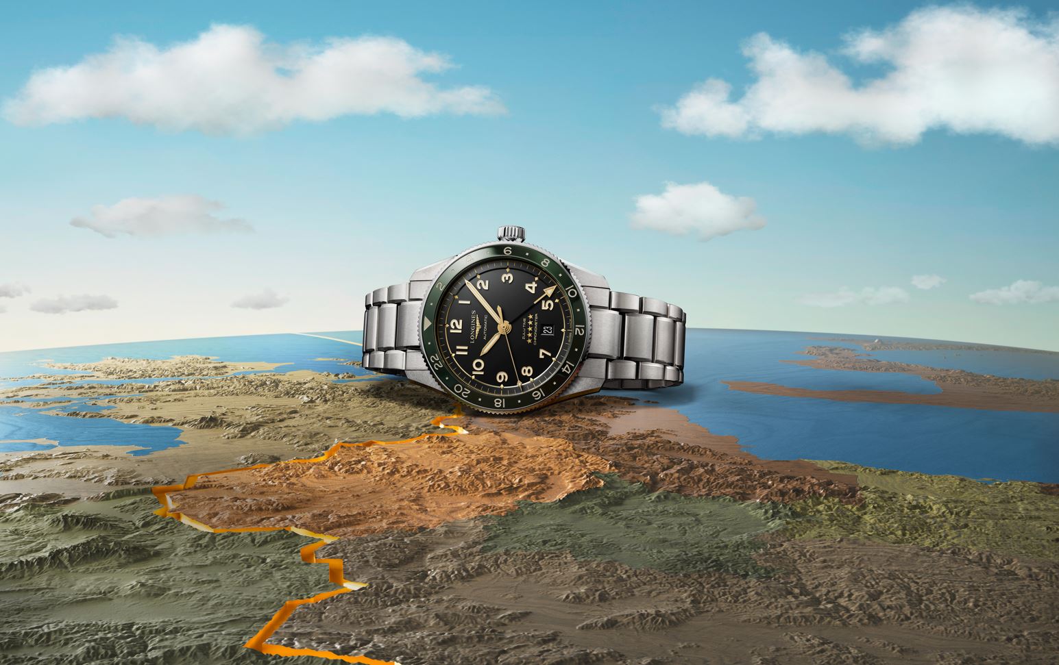 Longines Spirit Zulu Time Automatic (Black Dial / 42mm / Green Bezel)