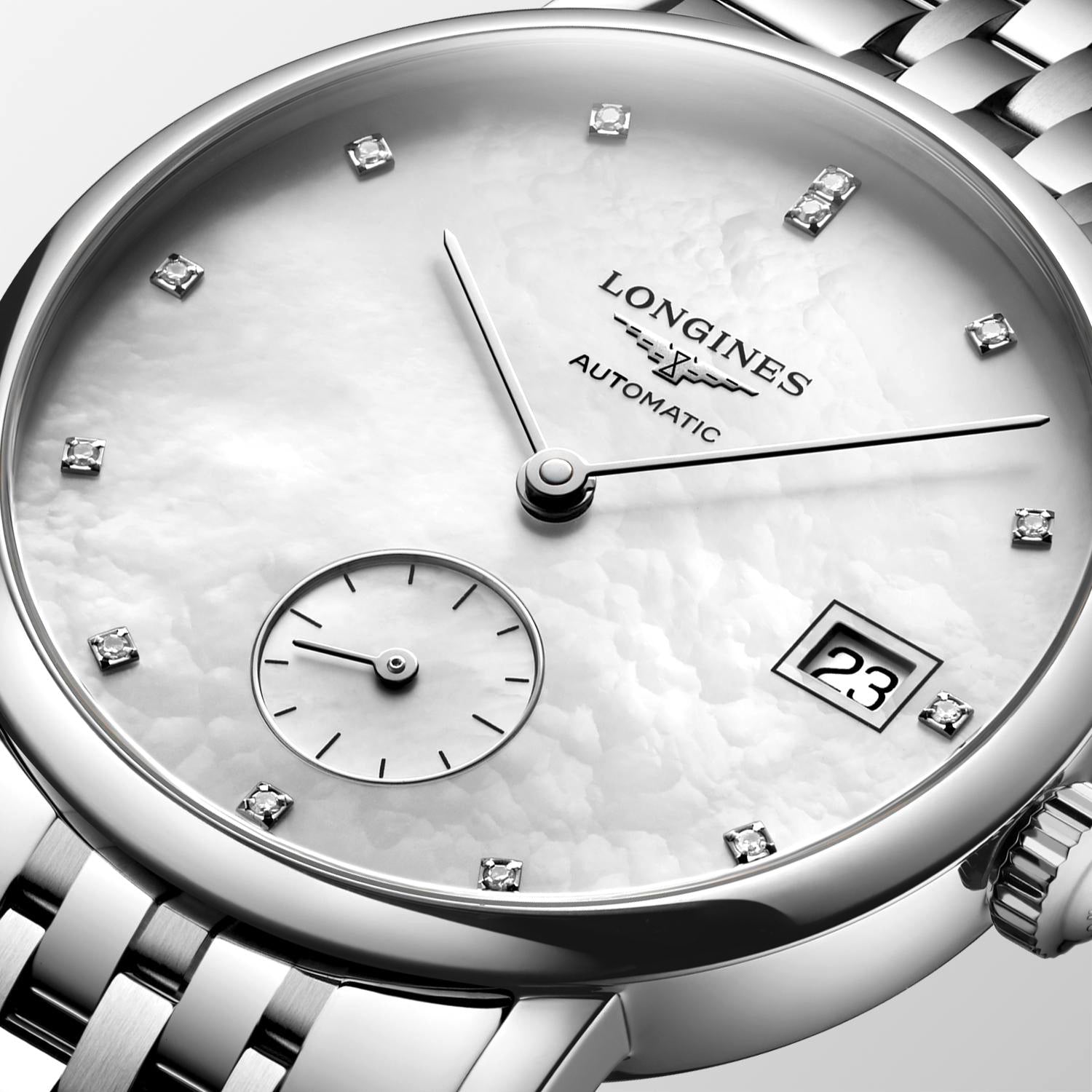 Longines Elegant Automatic (White MOP Dial / 34mm / Diamond Index)