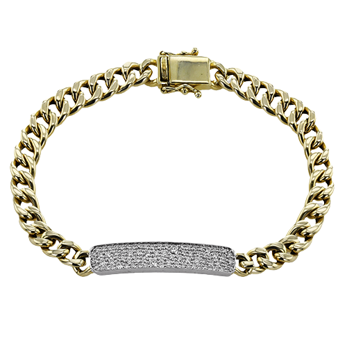 Simon G 18K Two Tone Yellow Gold Cuban Link Diamond Pave ID Bracelet