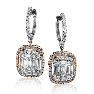 Simon G 18K Small Illusion Set Baguette & Round Diamond Drop Earrings