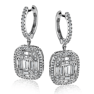 Simon G 18K Small Illusion Set Baguette & Round Diamond Drop Earrings