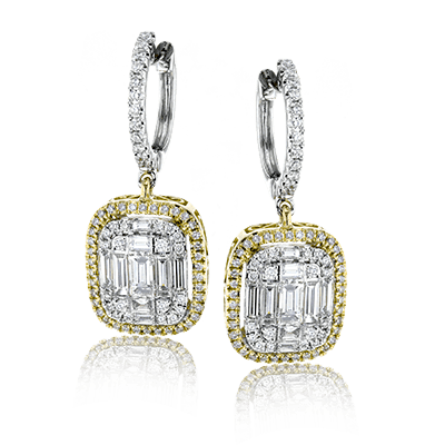 Simon G 18K Small Illusion Set Baguette & Round Diamond Drop Earrings