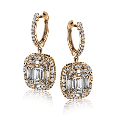 Simon G 18K Small Illusion Set Baguette & Round Diamond Drop Earrings
