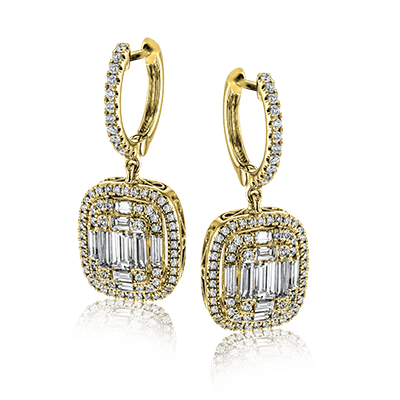 Simon G 18K Small Illusion Set Baguette & Round Diamond Drop Earrings