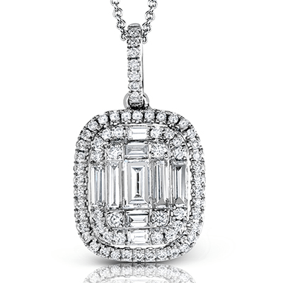 Simon G 18K Small Illusion Set Baguette & Round Diamond Pendant