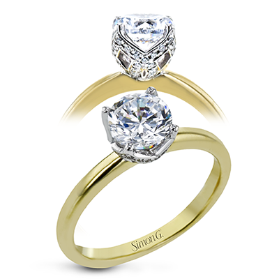 Simon G 18K Round Diamond Solitaire Engagement Ring With Diamond Wrapped Head