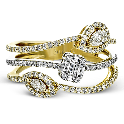 Simon G 18K Diamant à trois rangées d'anneaux géométriques mixtes