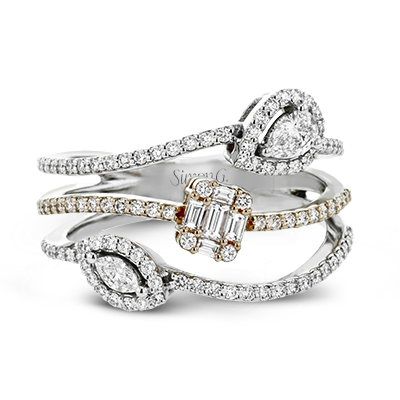 Simon G 18K Diamant à trois rangées d'anneaux géométriques mixtes