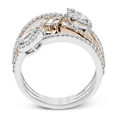 Simon G 18K Diamant à trois rangées d'anneaux géométriques mixtes