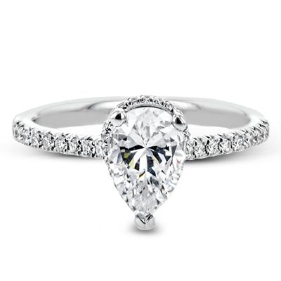 Simon G 18K Pear Shape Diamond Engagement Ring with Hidden Halo