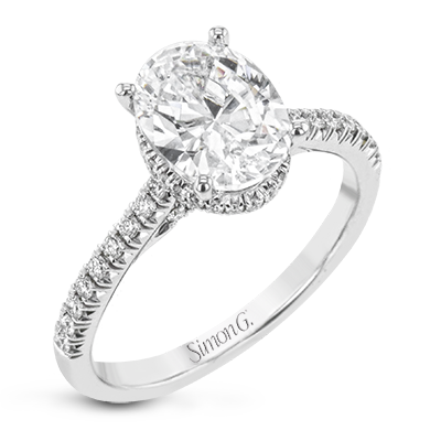 Simon G 18K Oval Diamond Engagement Ring with Hidden Halo