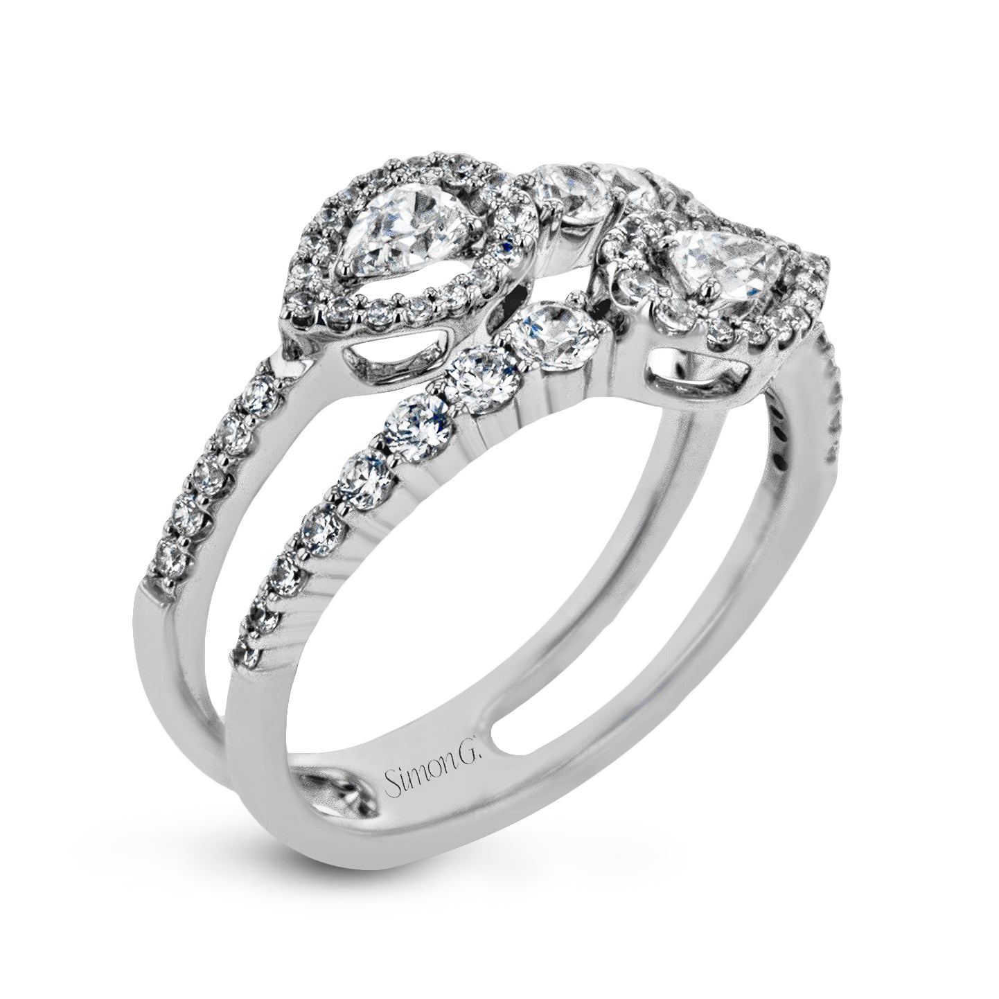 Simon G 18K White Gold Two Row Pear Shape Diamond Ring